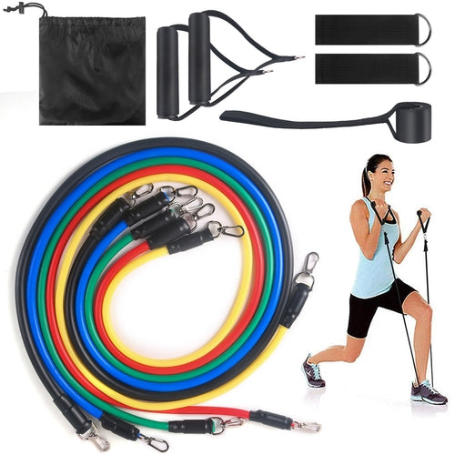 Fitness Rally Elastic Rope Resistance Band Set – 11pcs (100–150 lbs)