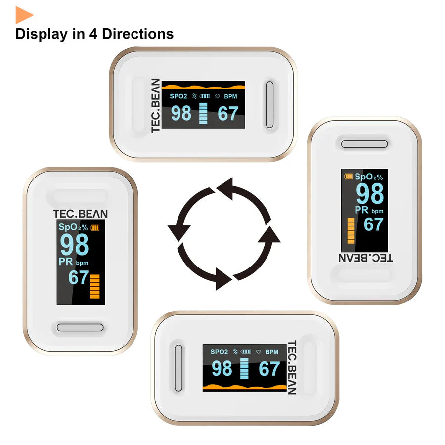 Tec.bean Fingertip Pulse Oximeter – Blood Oxygen & Heart Rate Monitor, FDA Approved, Portable OLED Display