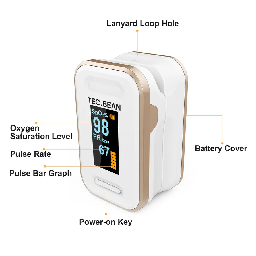 Tec.bean Fingertip Pulse Oximeter – Blood Oxygen & Heart Rate Monitor, FDA Approved, Portable OLED Display
