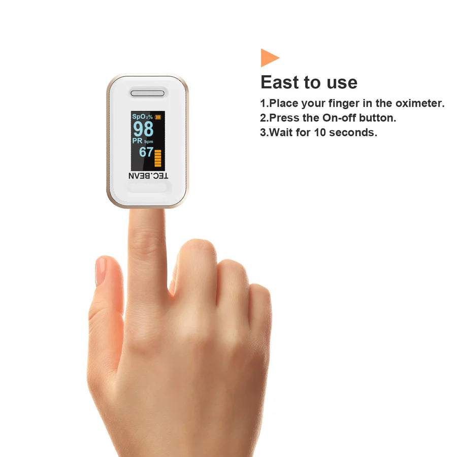 Tec.bean Fingertip Pulse Oximeter – Blood Oxygen & Heart Rate Monitor, FDA Approved, Portable OLED Display