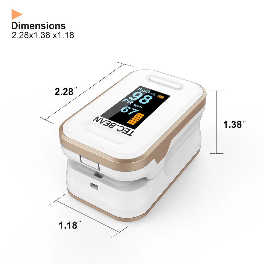 Tec.bean Fingertip Pulse Oximeter – Blood Oxygen & Heart Rate Monitor, FDA Approved, Portable OLED Display